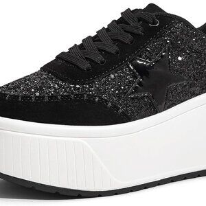 Women's Glitter Sneakers Chunky Platform Wedges Casual High Heel Shoes